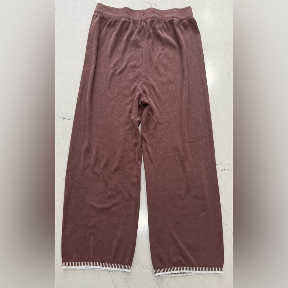 Brown 2 piece knit pants short sleeve shirt lounge set comfy travel small - Picture 4 of 4